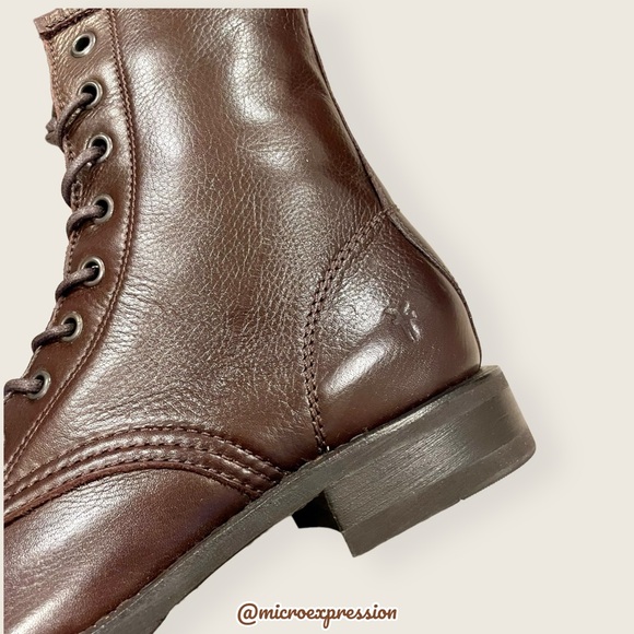 Frye Veronica Combat Brown Leather Lace Up Moto Combat Military Comfy Ankle Boot - Picture 12 of 14